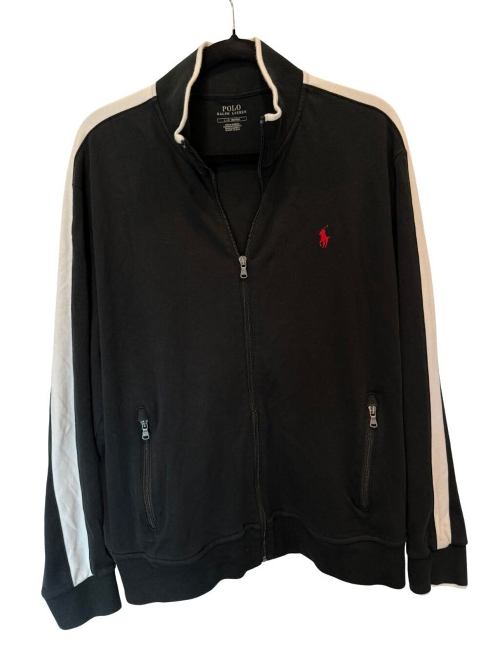 Polo Ralph Lauren Men’s L Black Stripe Track Jacket Red Pony